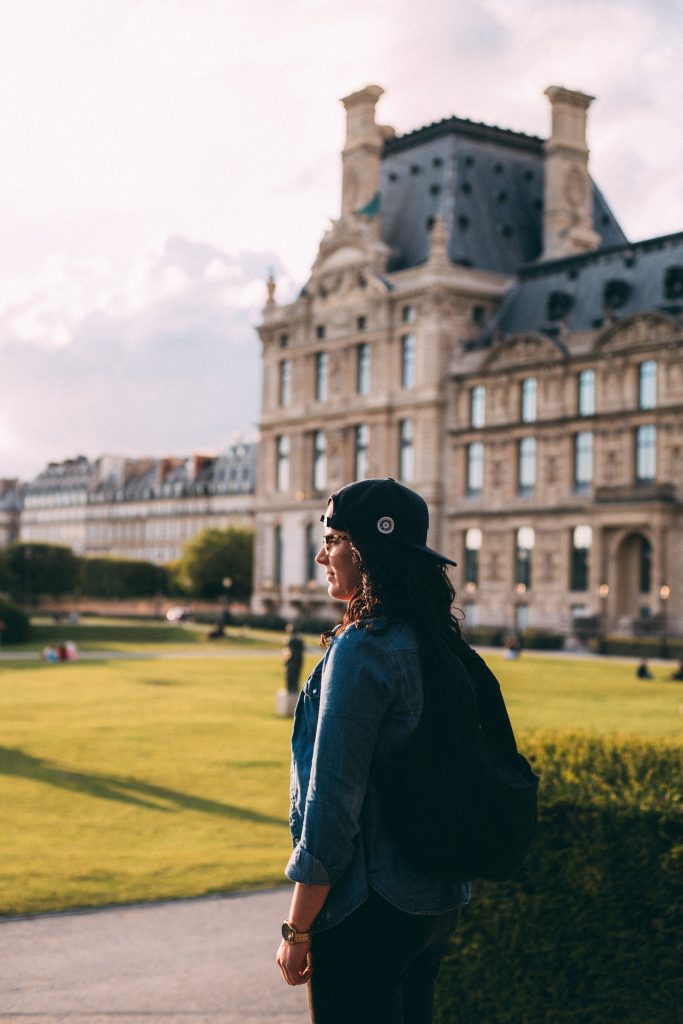 Student looking at university campus view